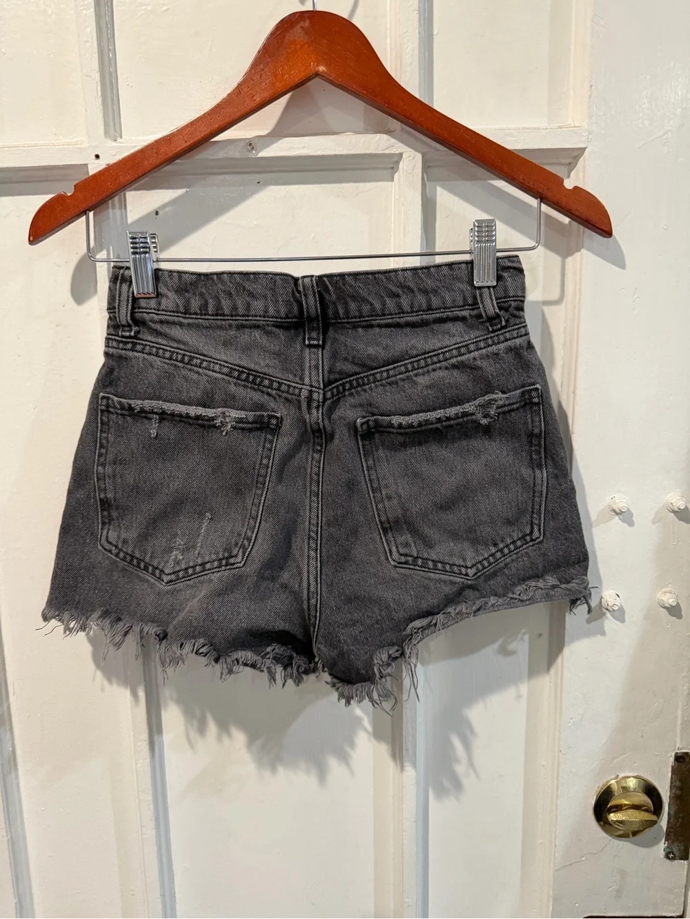 Zara Charcoal Black Frayed Denim Shorts